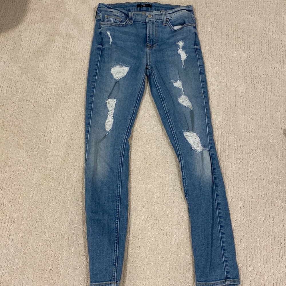 7 for All Mankind Ripped mid-light wash skinny jeans size 26